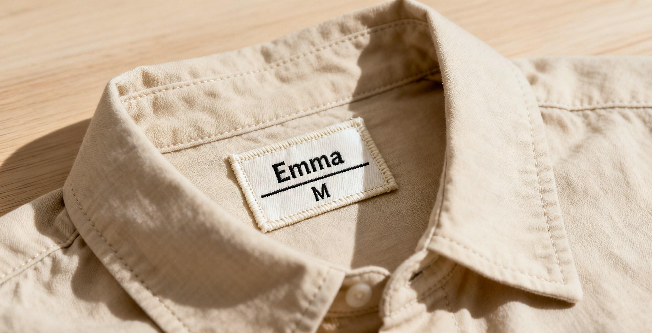  Elegant clothing name label on soft cotton fabric